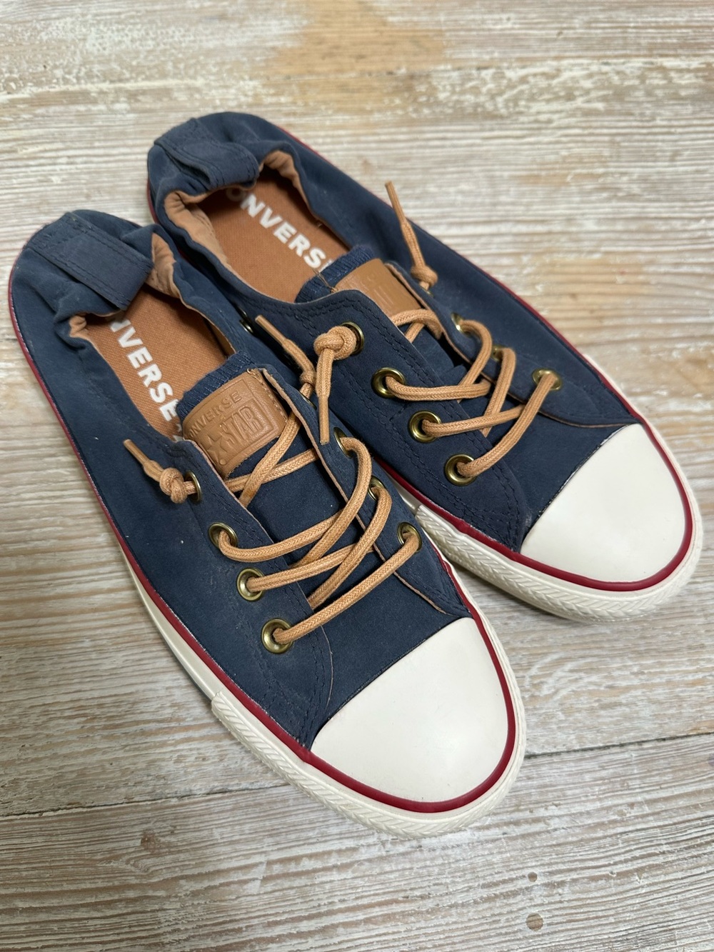 Converse Chuck Taylor All Star Shoreline Slip-On Sneakers Navy and Tan 7.5 NWOB